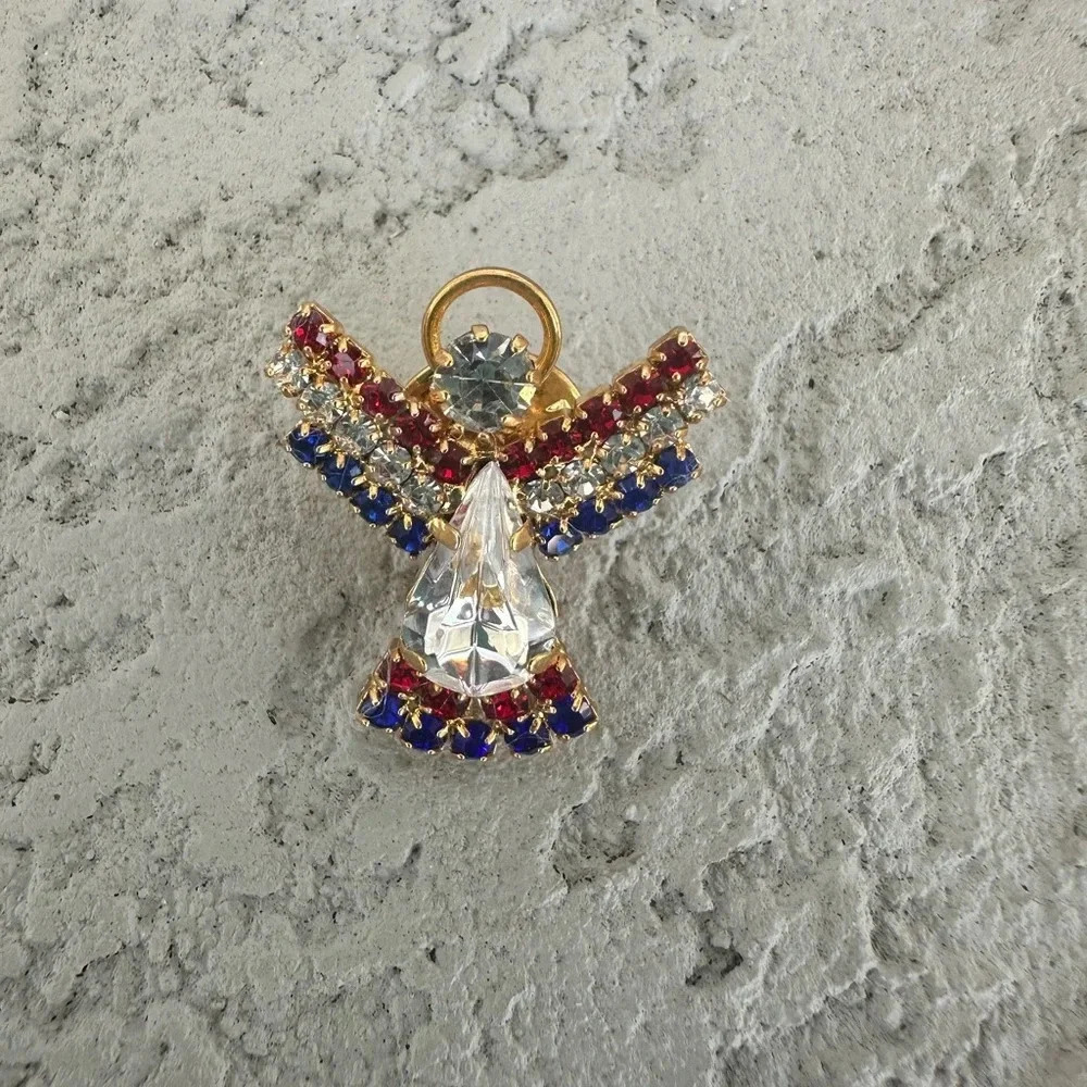 Sparkling American Flag Angel Pin Brooch